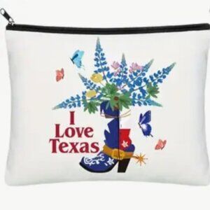 I LOVE TEXAS THEMED COSMETIC ZIPPER POUCH BAG